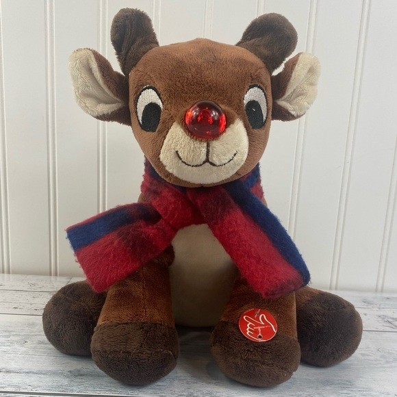 Rudolph the Red-Nosed Reindeer Stuffed Plush by DanDee Musical Nose Lights Up - Picture 3 of 11